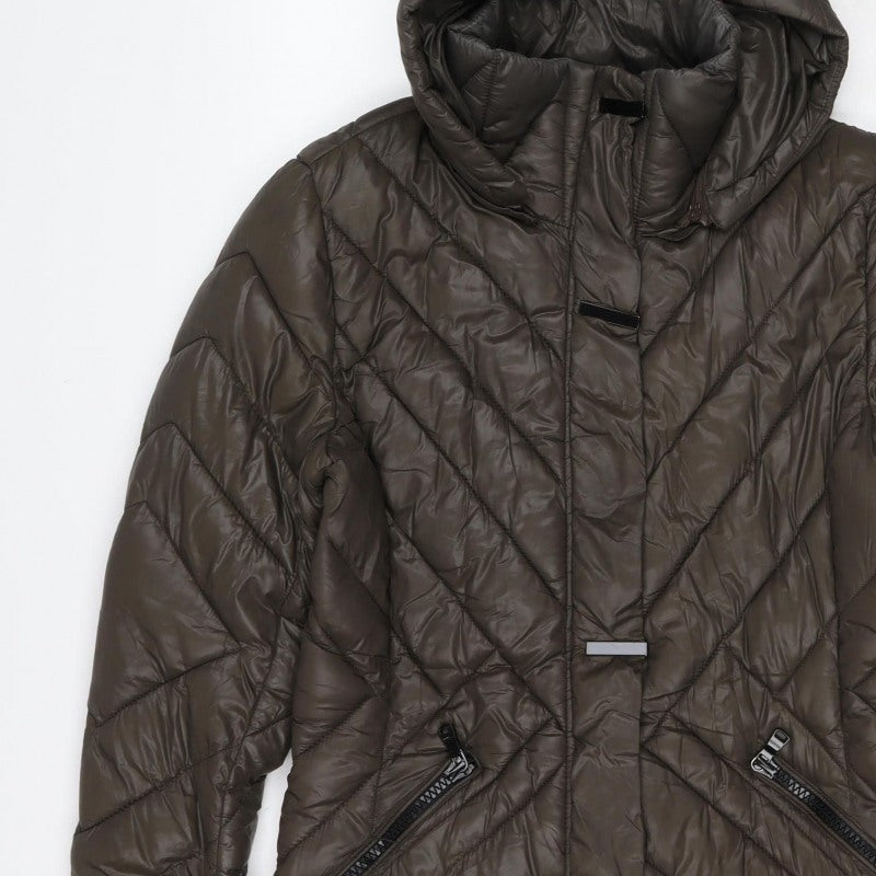 WADCS Women’s Brown L Long Hooded Quilted Puffer Jacket