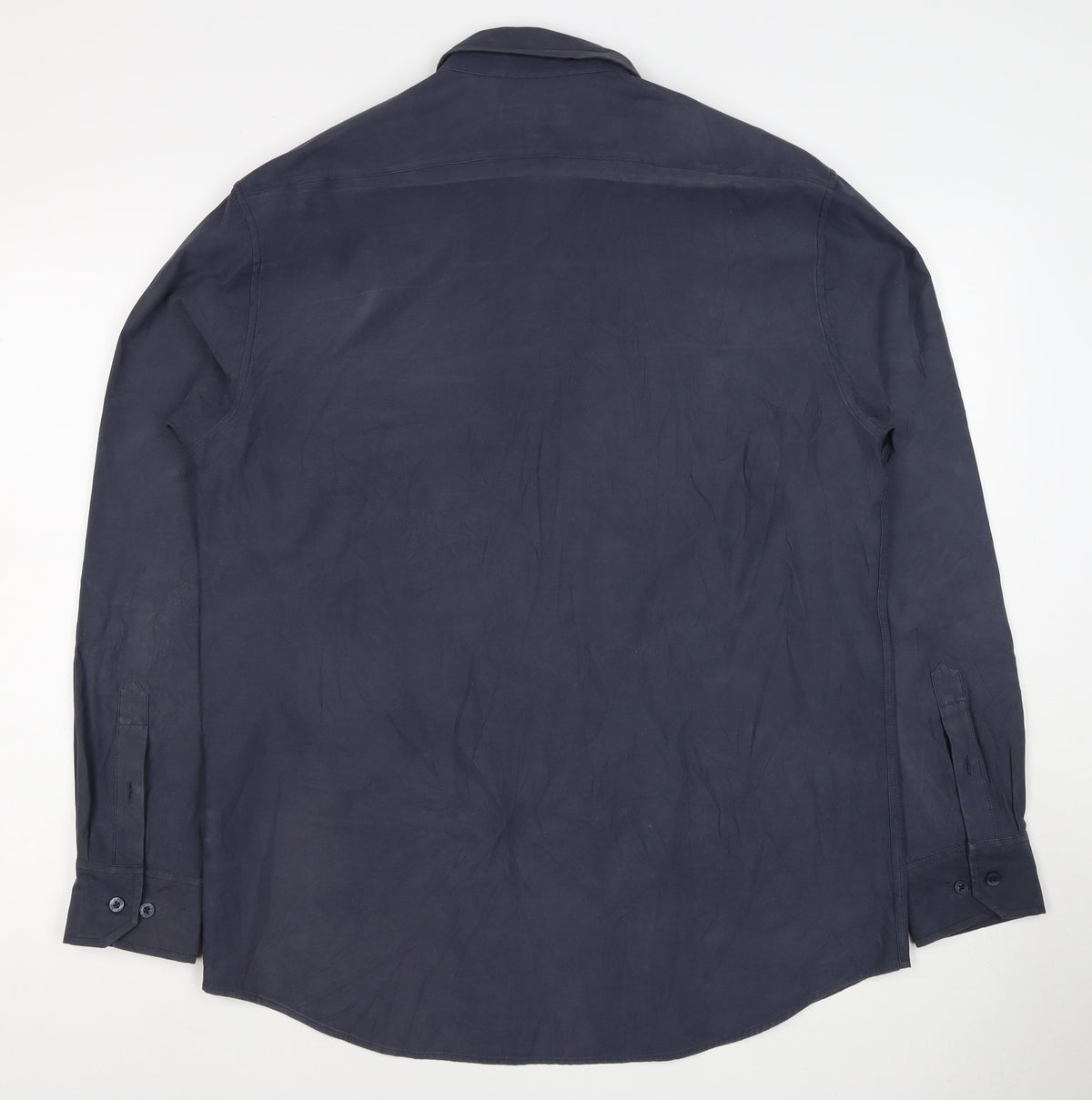 Next Men's Navy L Long Sleeve Button-Up Shirt Polyester Blend