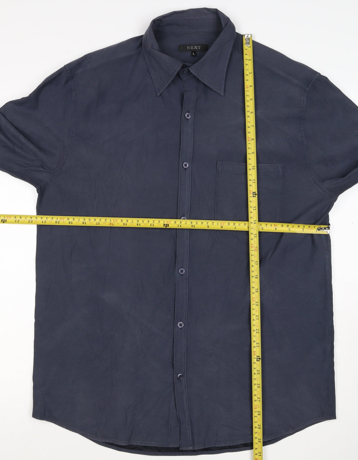 Next Men's Navy L Long Sleeve Button-Up Shirt Polyester Blend