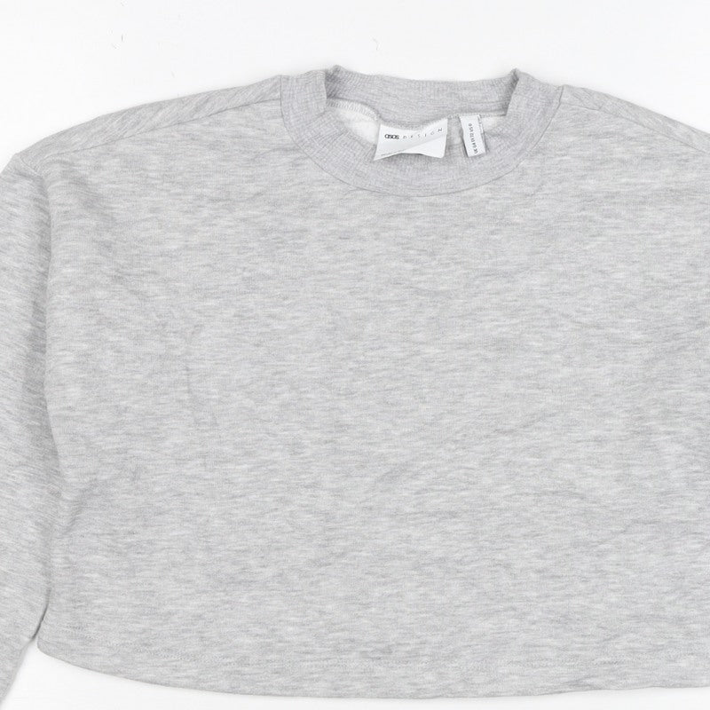 ASOS Design Women Grey UK 4 Cropped Crew Neck Pullover Sweatshirt