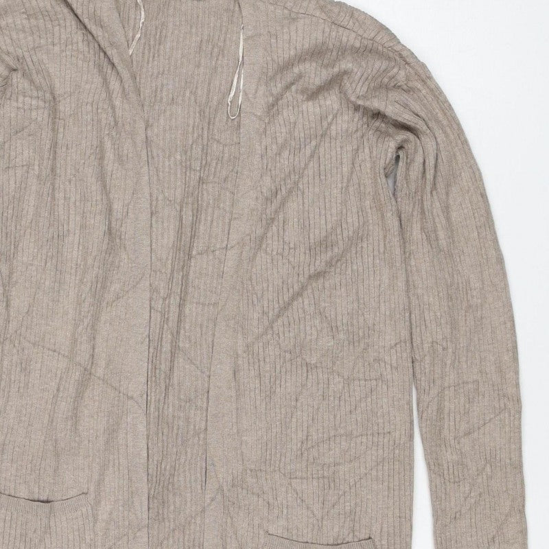 Marks & Spencer Women Beige XS Open Rib Knit Longline Cardigan
