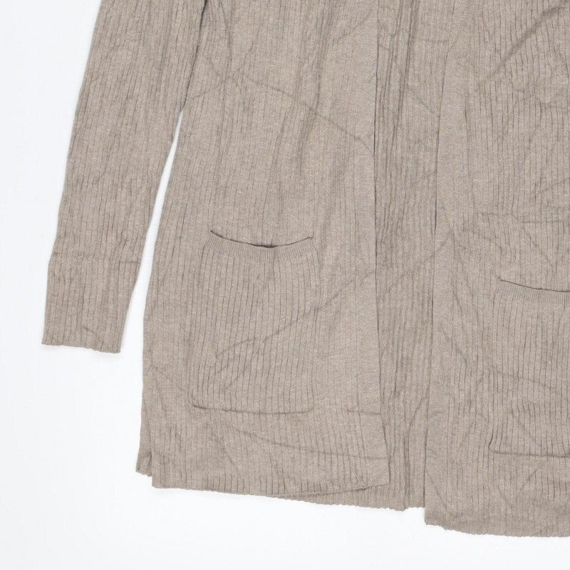 Marks & Spencer Women Beige XS Open Rib Knit Longline Cardigan