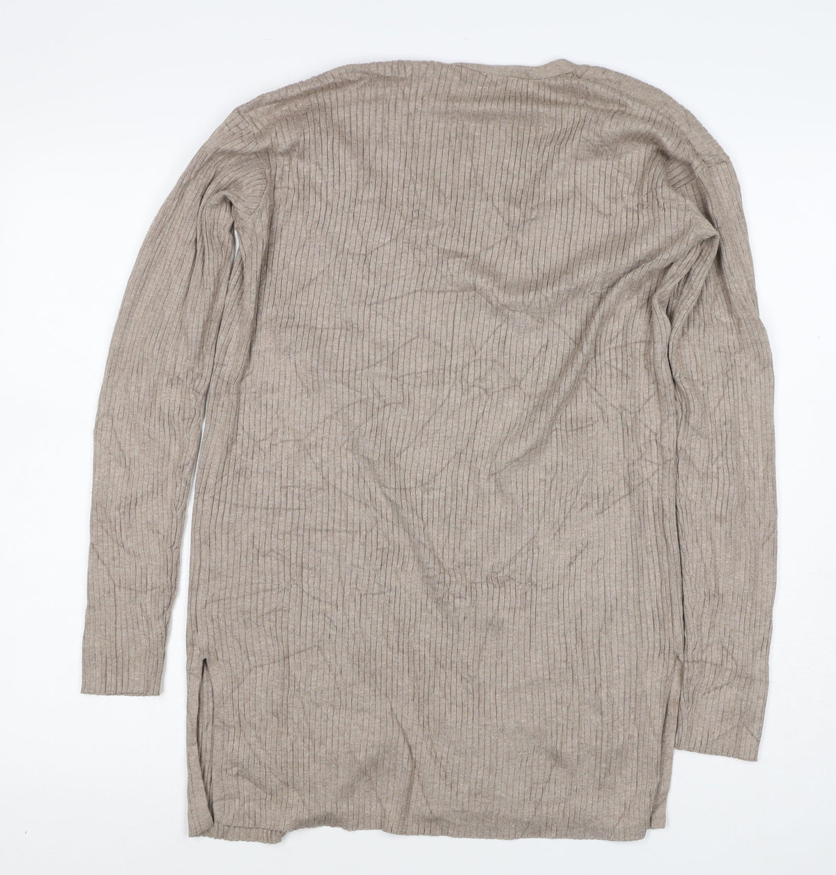 Marks & Spencer Women Beige XS Open Rib Knit Longline Cardigan