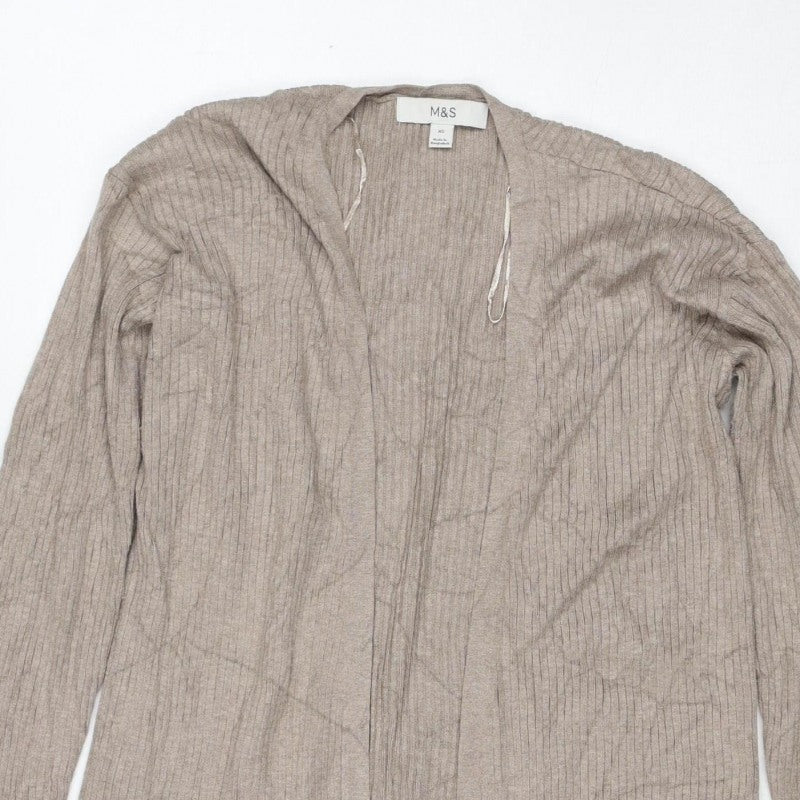Marks & Spencer Women Beige XS Open Rib Knit Longline Cardigan