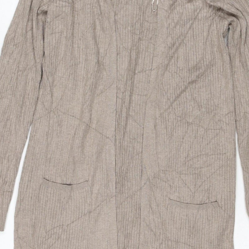 Marks & Spencer Women Beige XS Open Rib Knit Longline Cardigan