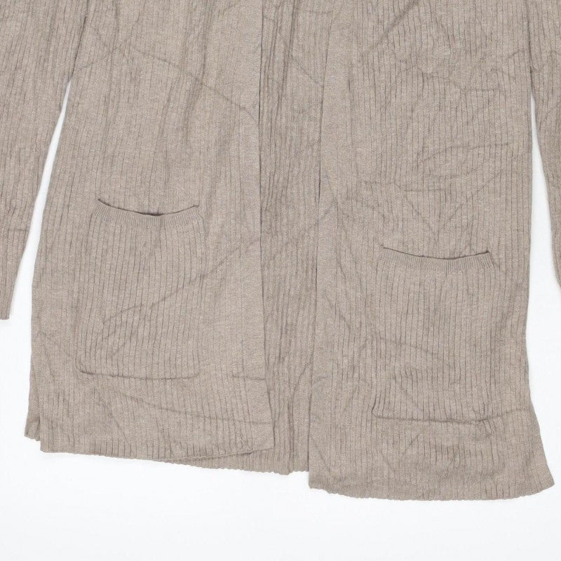Marks & Spencer Women Beige XS Open Rib Knit Longline Cardigan