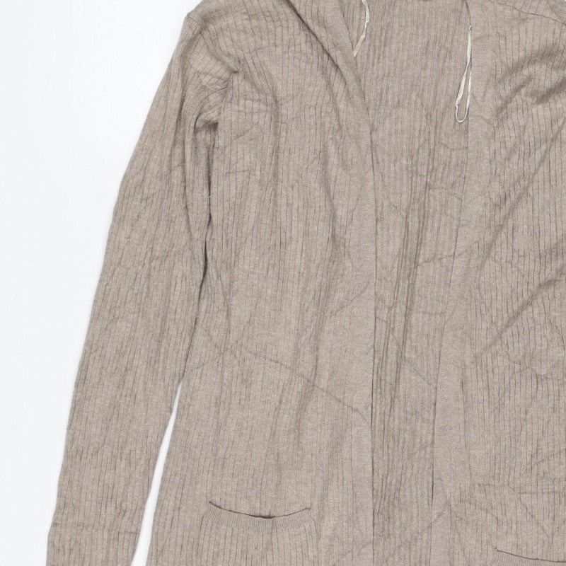 Marks & Spencer Women Beige XS Open Rib Knit Longline Cardigan