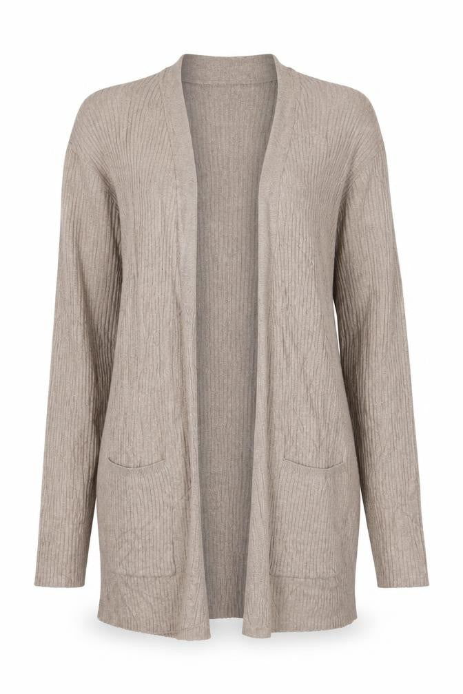 Marks & Spencer Women Beige XS Open Rib Knit Longline Cardigan