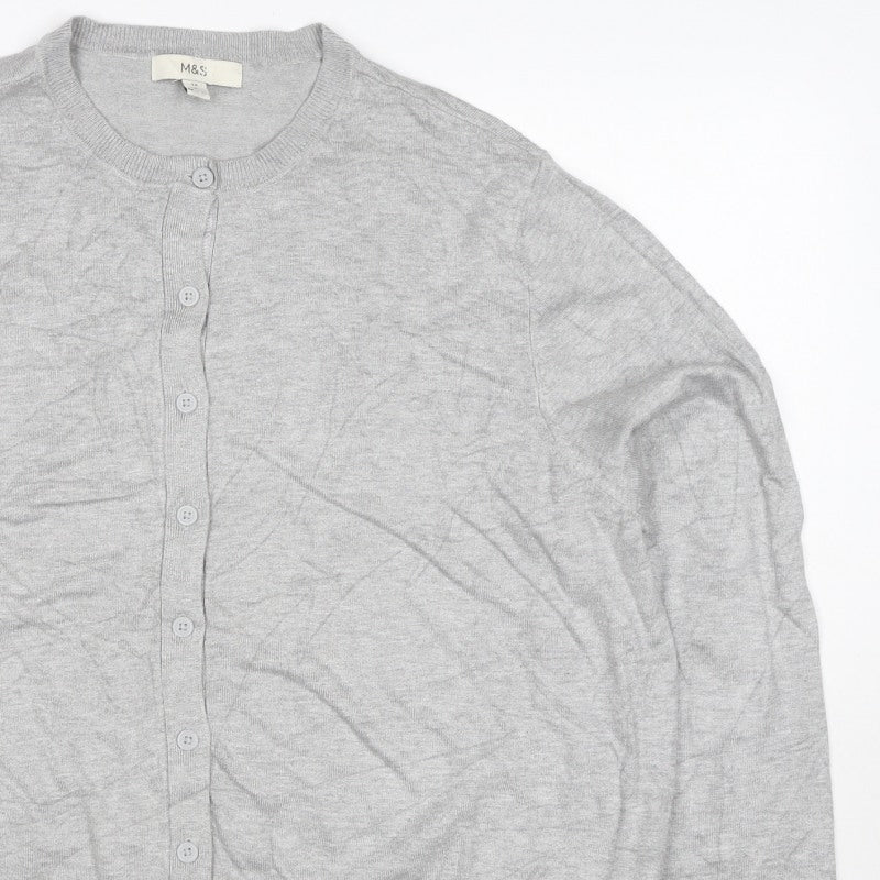Marks and Spencer Women Grey Size 20 Round Neck Button Cardigan