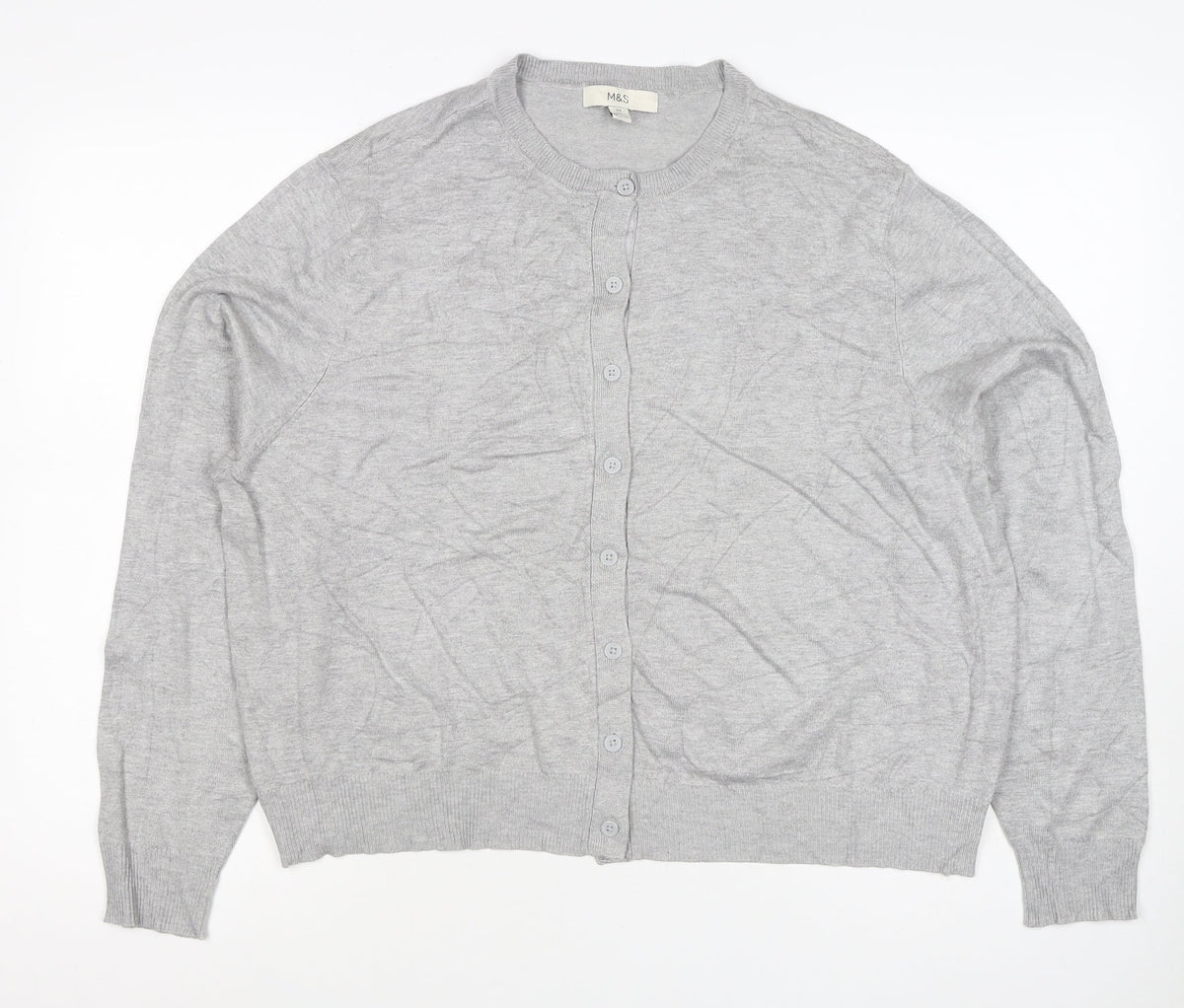 Marks and Spencer Women Grey Size 20 Round Neck Button Cardigan
