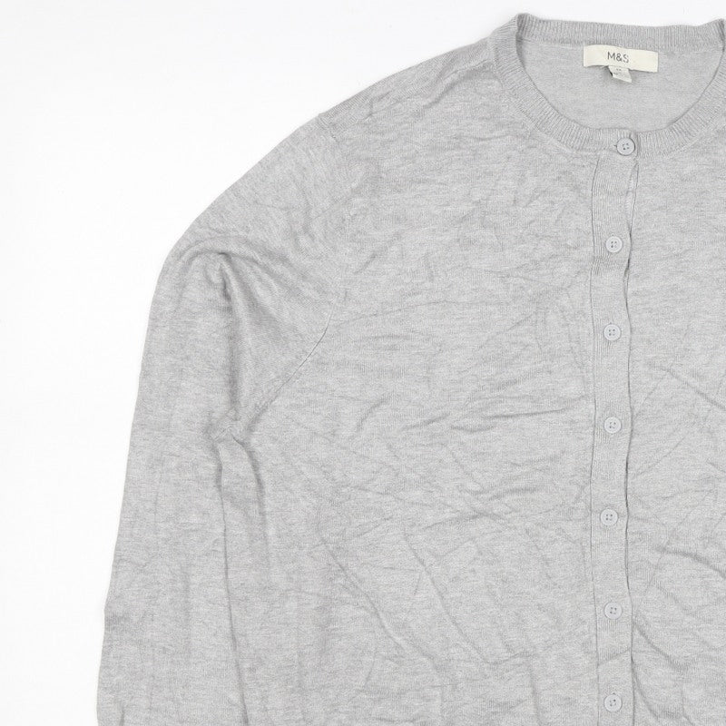 Marks and Spencer Women Grey Size 20 Round Neck Button Cardigan