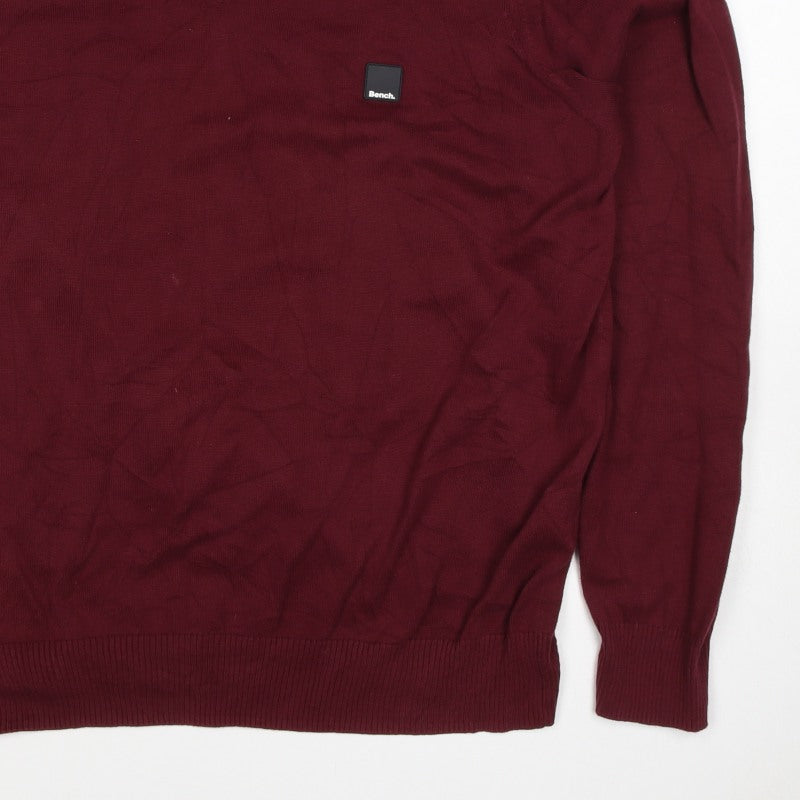 Bench Men’s Red Cotton V-Neck Logo Pullover Jumper Size L