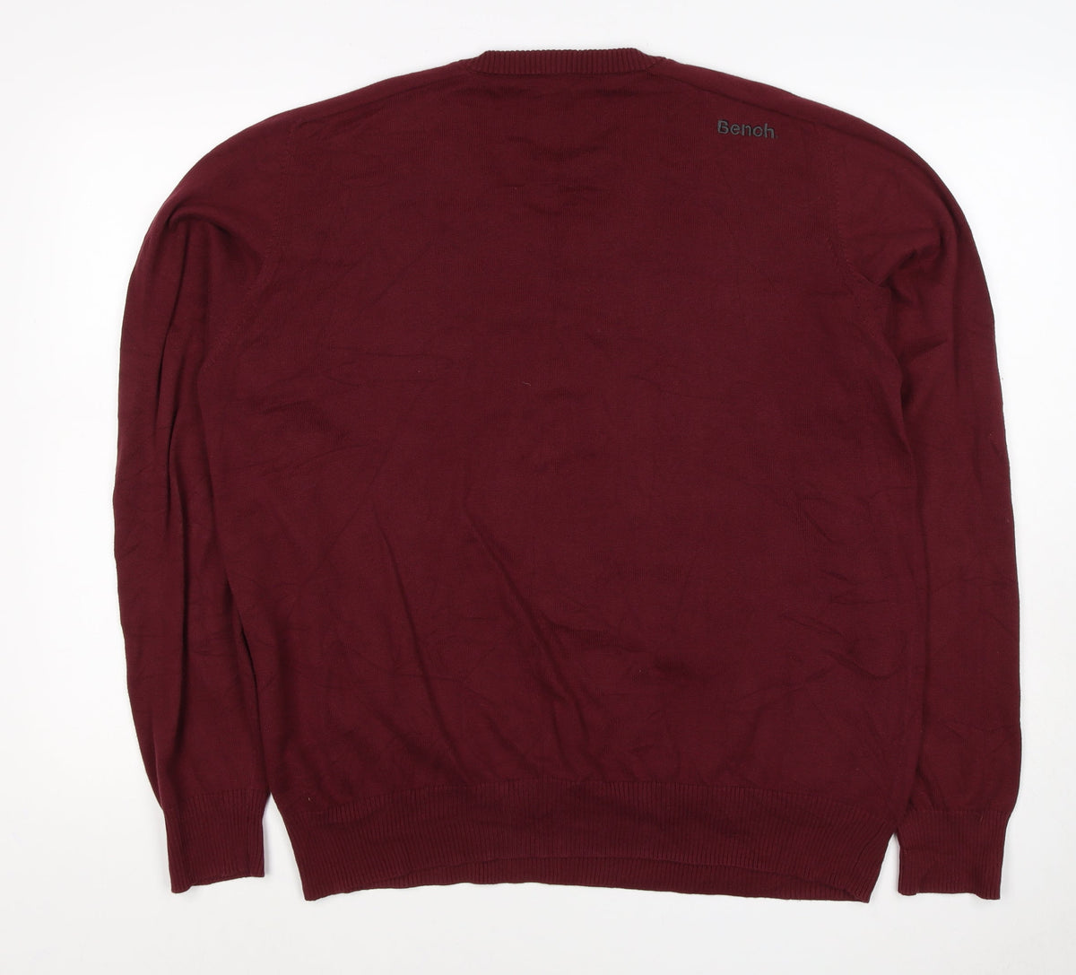Bench Men’s Red Cotton V-Neck Logo Pullover Jumper Size L
