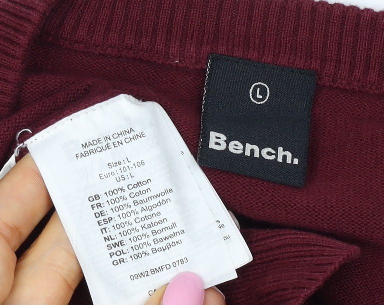 Bench Men’s Red Cotton V-Neck Logo Pullover Jumper Size L