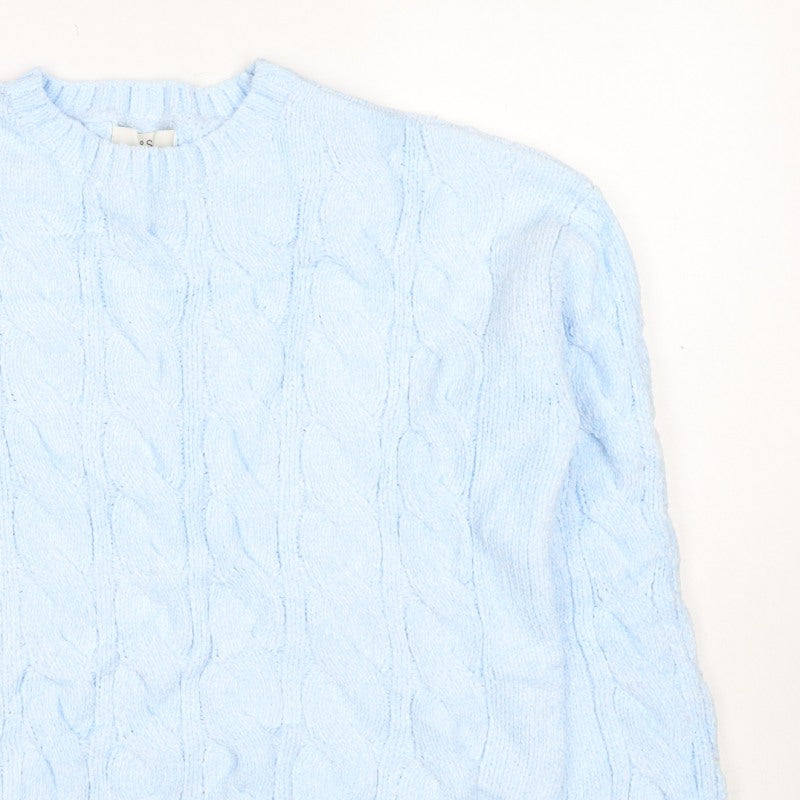 Marks and Spencer Women Blue M Cable Knit Crew Neck Jumper