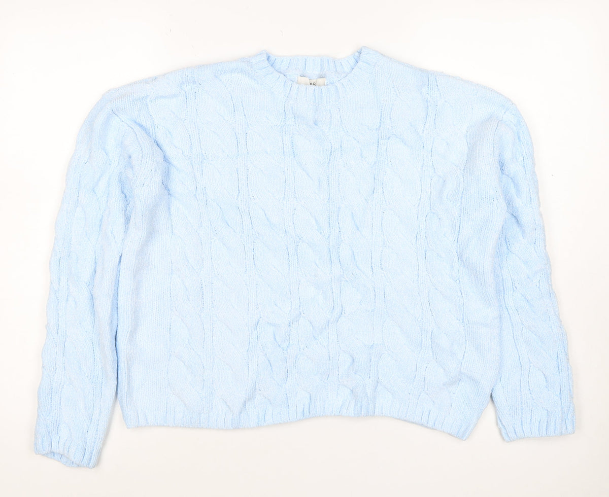 Marks and Spencer Women Blue M Cable Knit Crew Neck Jumper