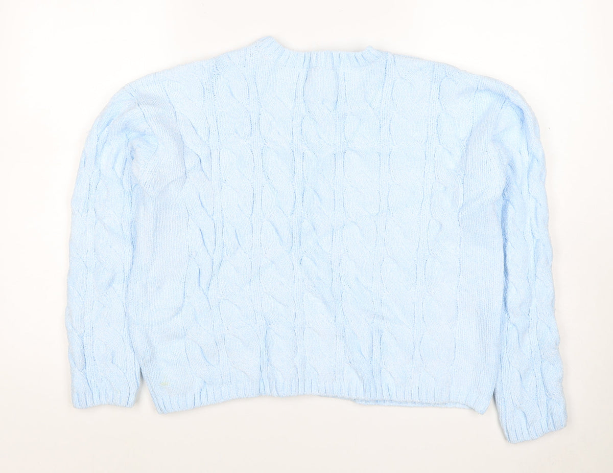Marks and Spencer Women Blue M Cable Knit Crew Neck Jumper