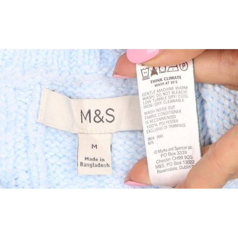 Marks and Spencer Women Blue M Cable Knit Crew Neck Jumper