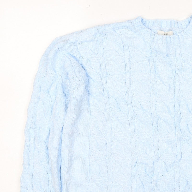 Marks and Spencer Women Blue M Cable Knit Crew Neck Jumper