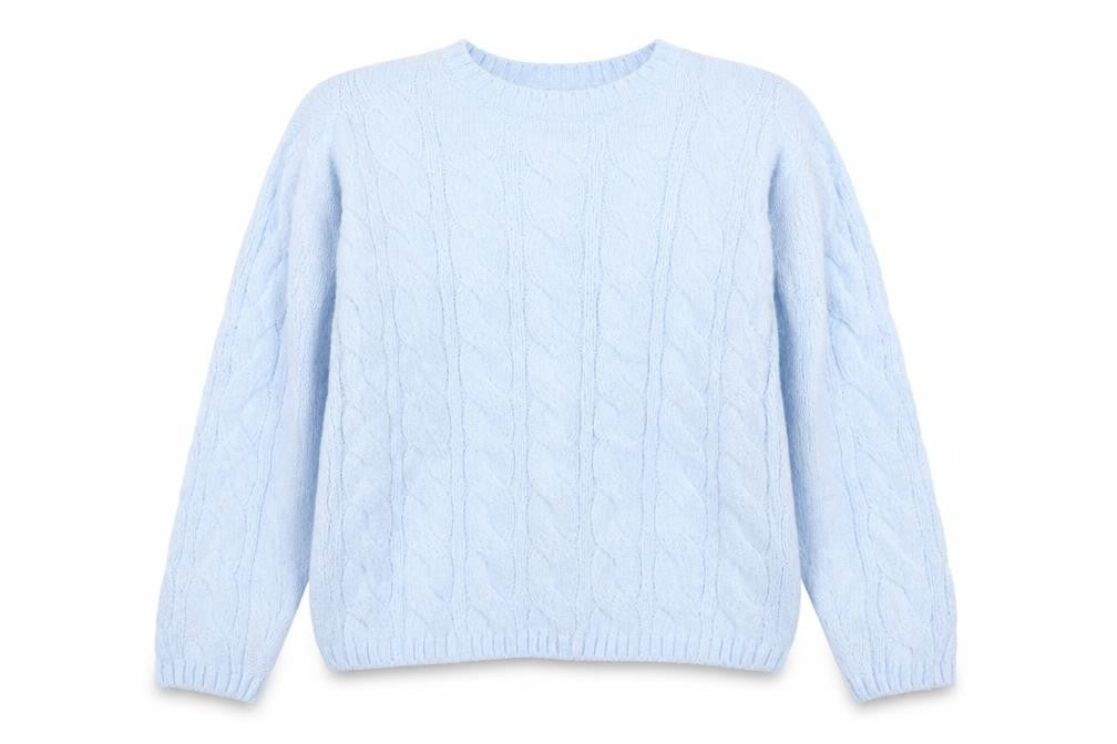 Marks and Spencer Women Blue M Cable Knit Crew Neck Jumper