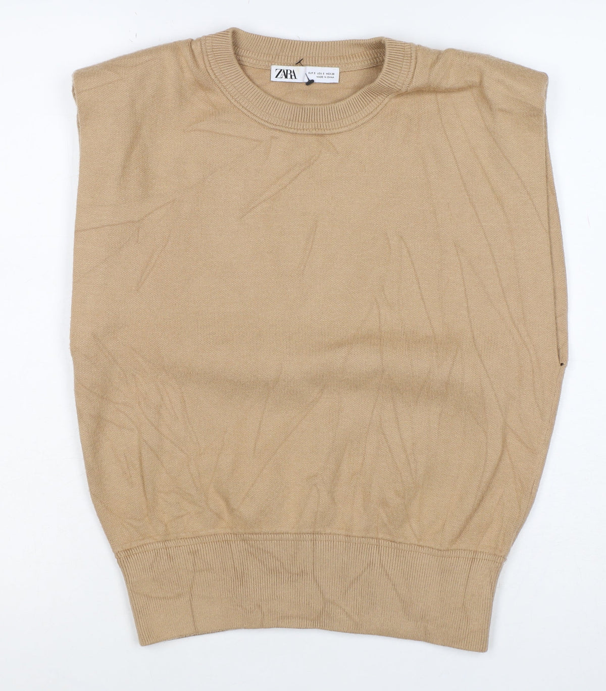 Zara Women Beige S Crew Neck Lightweight Knit Pullover Jumper