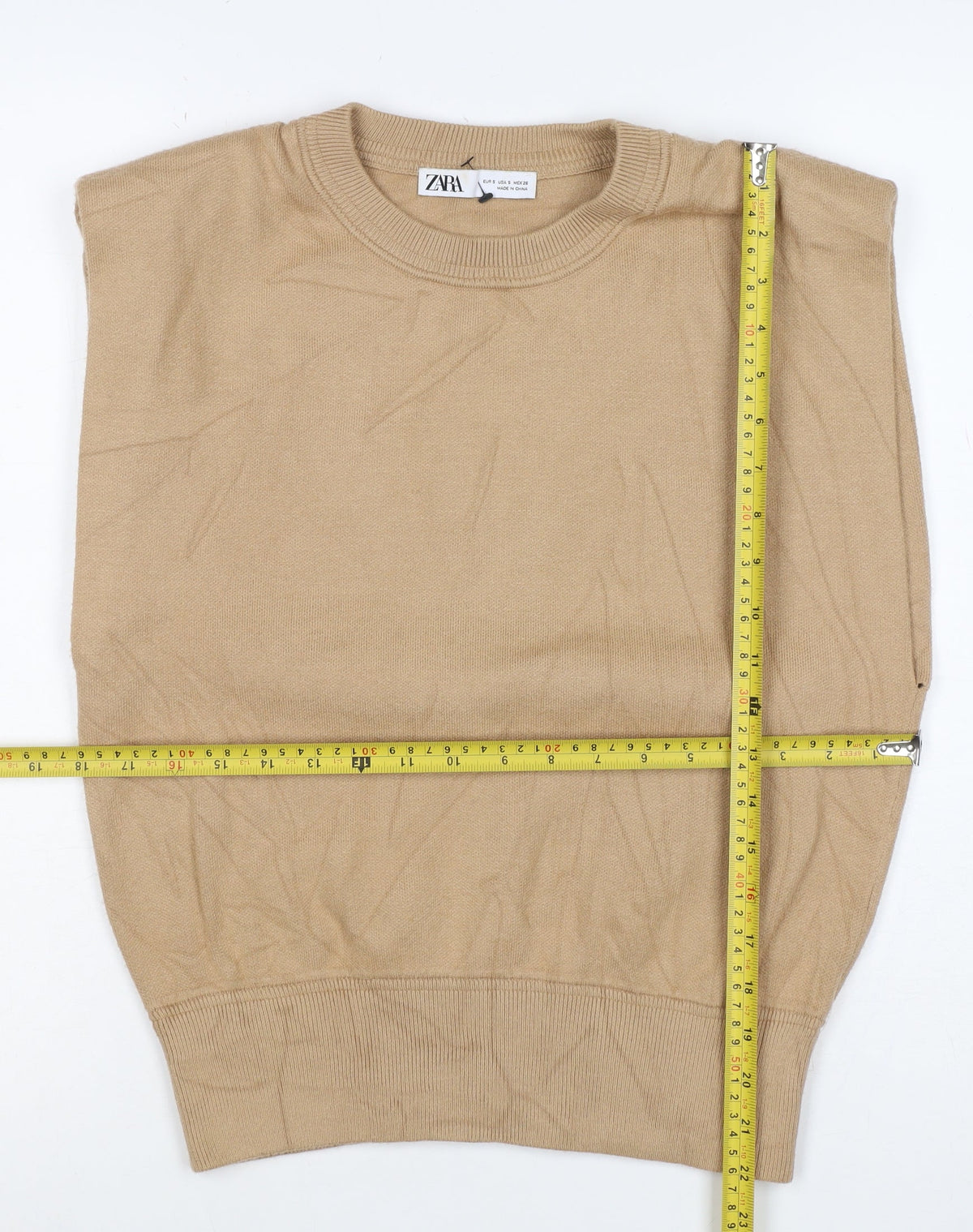 Zara Women Beige S Crew Neck Lightweight Knit Pullover Jumper