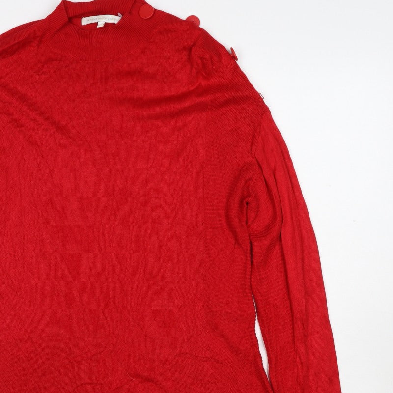 Next Women’s Red High Neck Button Shoulder Knit Jumper UK 14