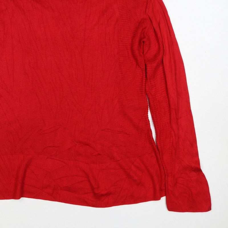 Next Women’s Red High Neck Button Shoulder Knit Jumper UK 14
