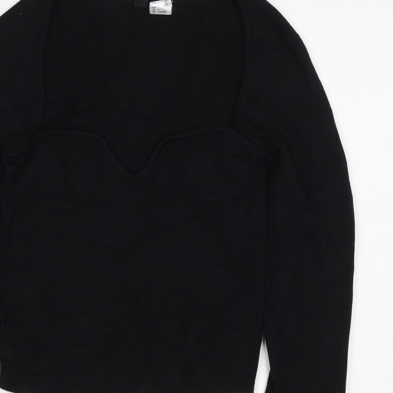 H&M Women Black S Slim Fit Round Neck Knit Pullover Jumper