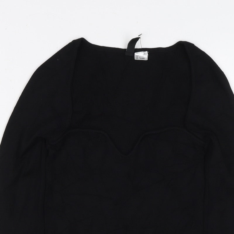 H&M Women Black S Slim Fit Round Neck Knit Pullover Jumper