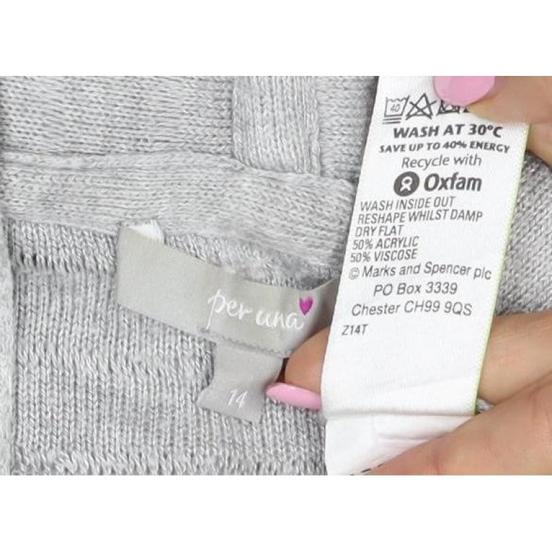 Per Una Women’s Grey Size 14 Open Knit Long Sleeve Cardigan
