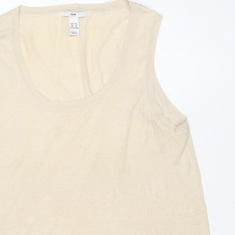 H&M Women Ivory UK 18 Silk Cotton Fine Knit Basic T-Shirt