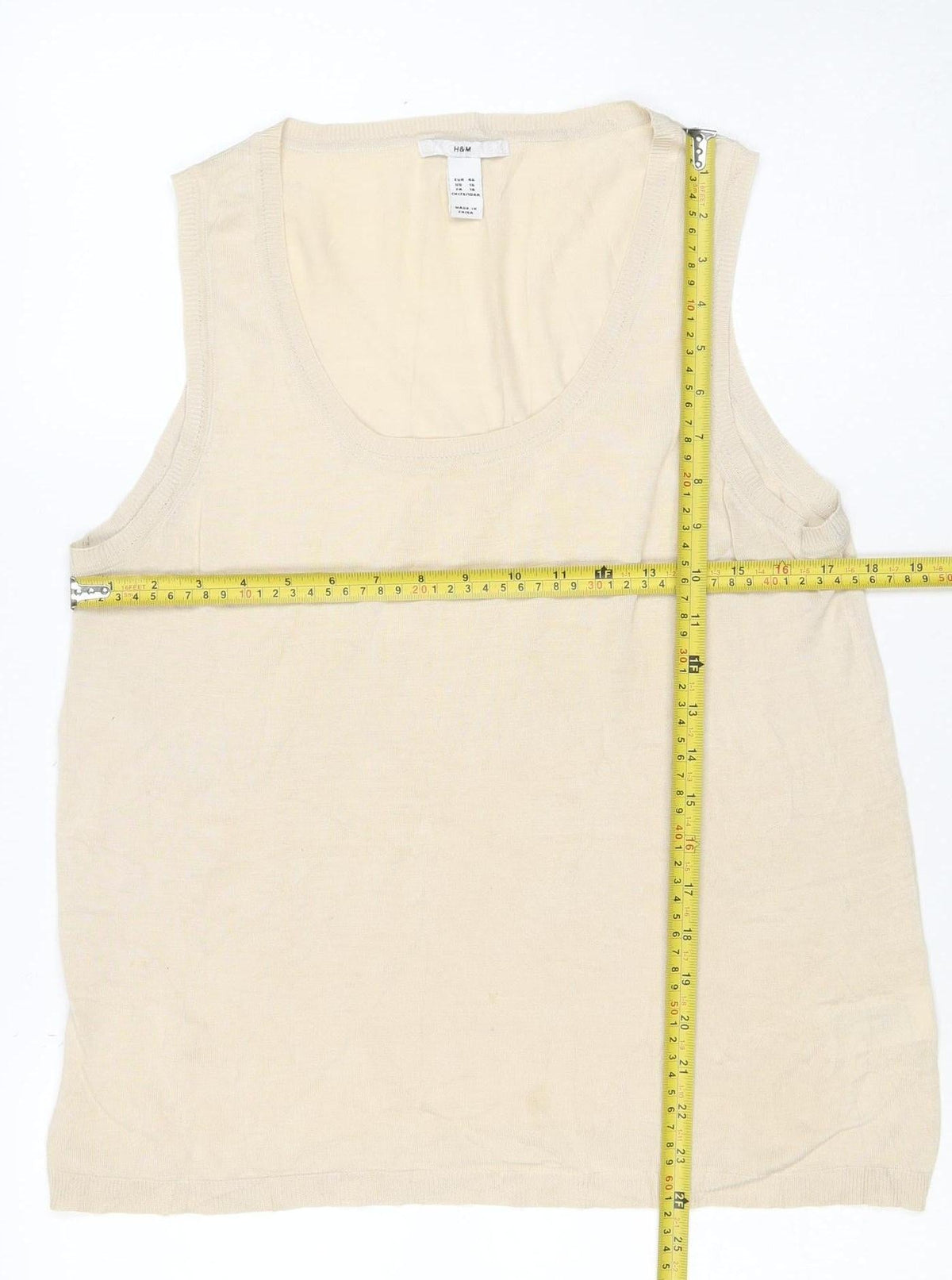 H&M Women Ivory UK 18 Silk Cotton Fine Knit Basic T-Shirt