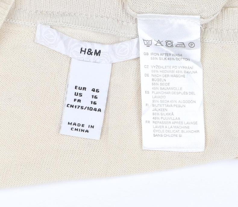 H&M Women Ivory UK 18 Silk Cotton Fine Knit Basic T-Shirt