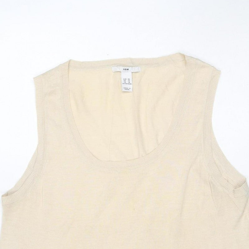 H&M Women Ivory UK 18 Silk Cotton Fine Knit Basic T-Shirt