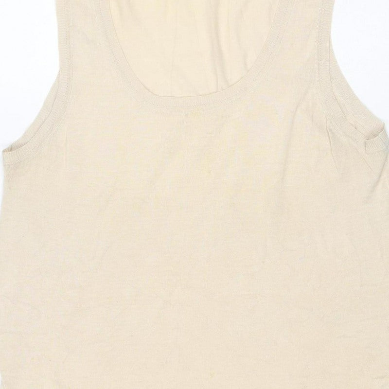 H&M Women Ivory UK 18 Silk Cotton Fine Knit Basic T-Shirt