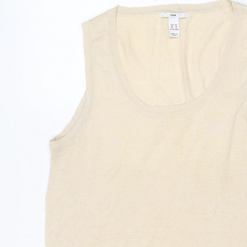 H&M Women Ivory UK 18 Silk Cotton Fine Knit Basic T-Shirt
