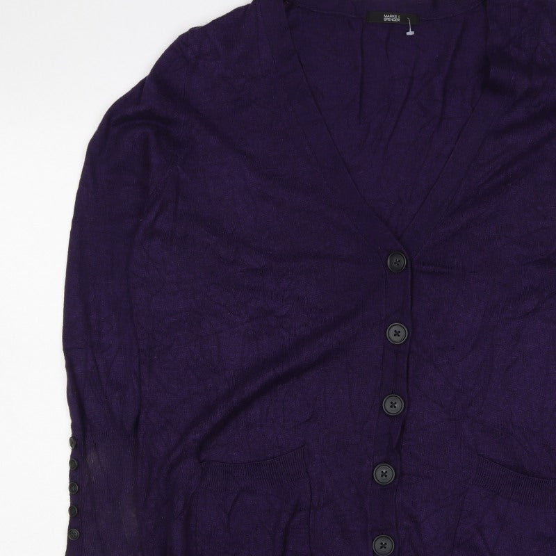 Marks and Spencer Women Purple Size 20 V-Neck Button Cardigan Pockets