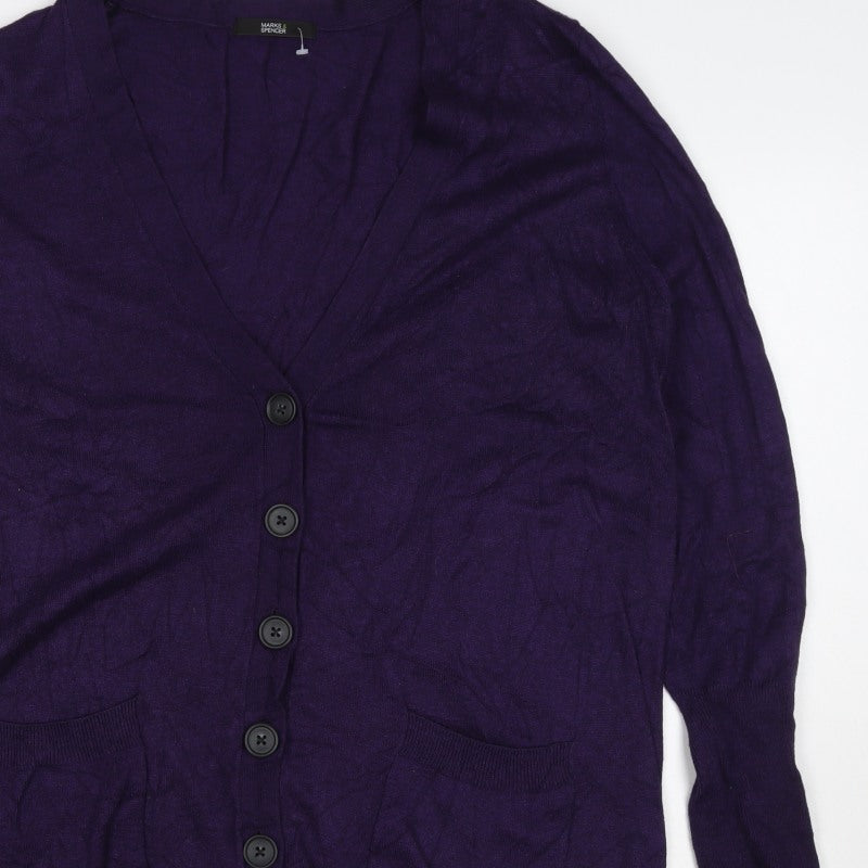 Marks and Spencer Women Purple Size 20 V-Neck Button Cardigan Pockets