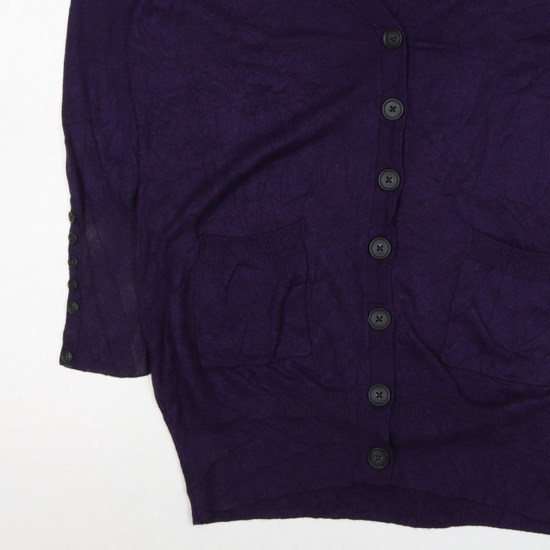 Marks and Spencer Women Purple Size 20 V-Neck Button Cardigan Pockets
