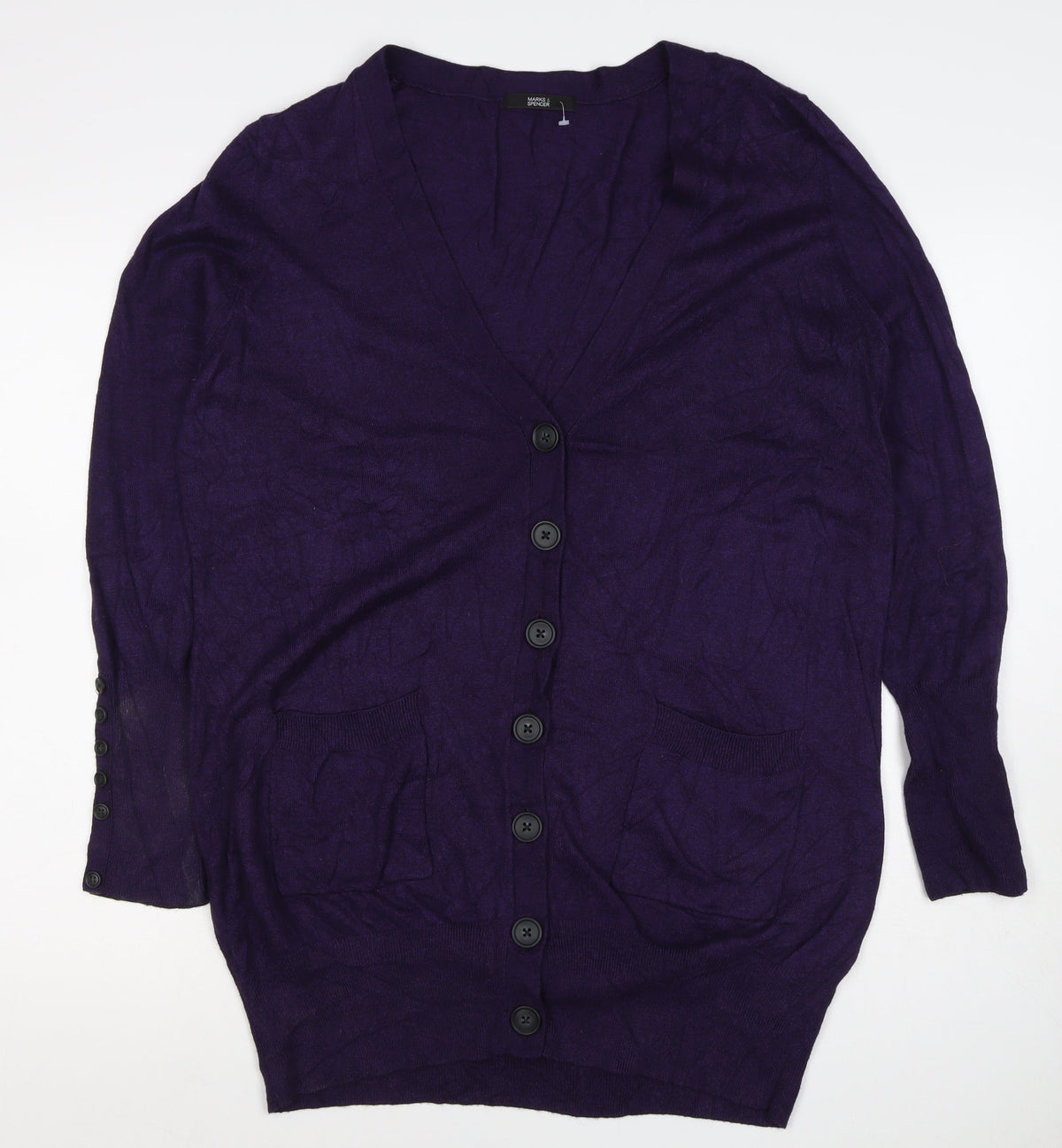Marks and Spencer Women Purple Size 20 V-Neck Button Cardigan Pockets