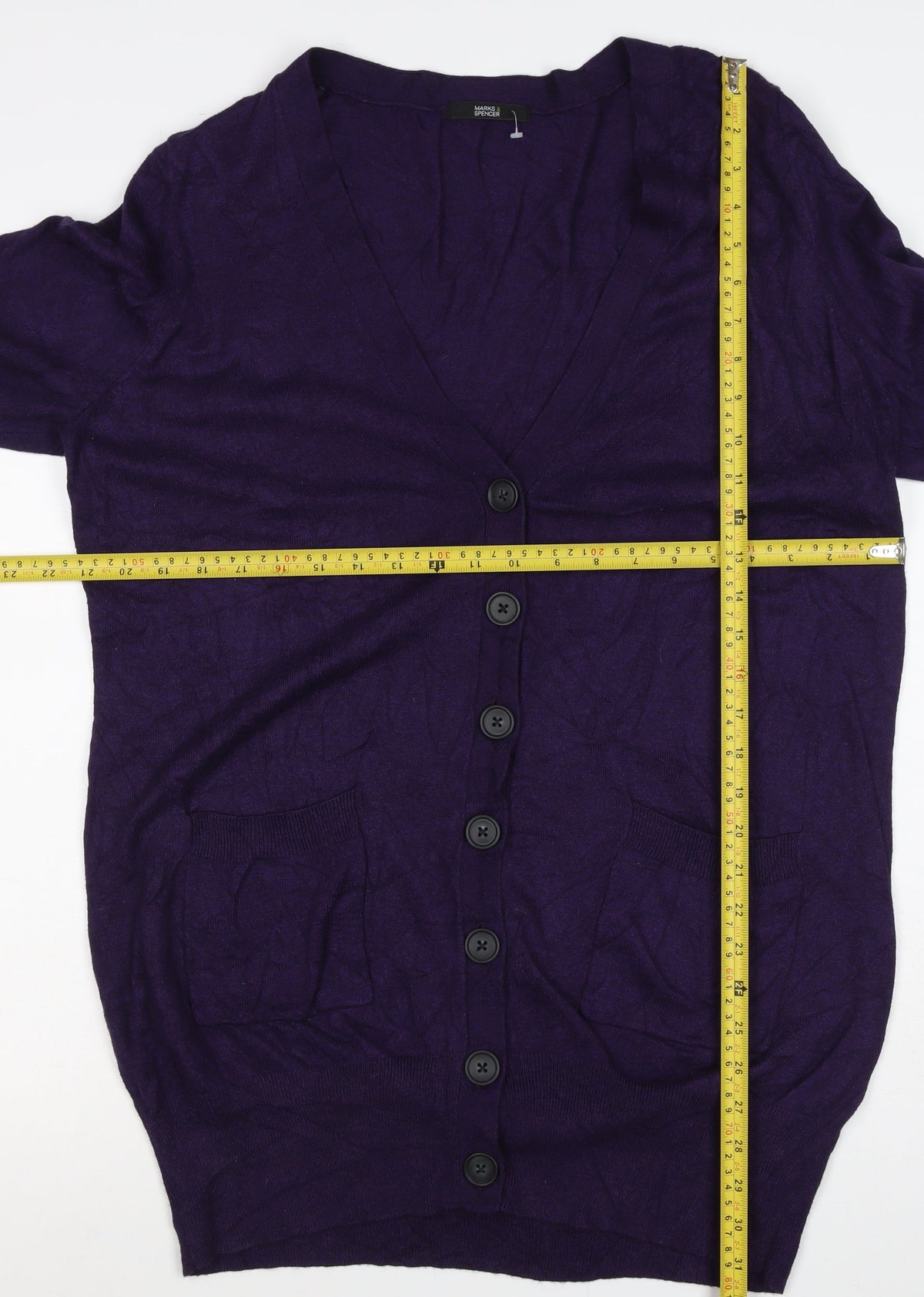 Marks and Spencer Women Purple Size 20 V-Neck Button Cardigan Pockets