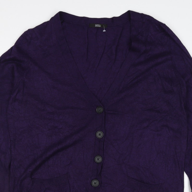 Marks and Spencer Women Purple Size 20 V-Neck Button Cardigan Pockets