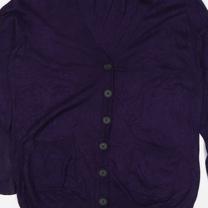 Marks and Spencer Women Purple Size 20 V-Neck Button Cardigan Pockets