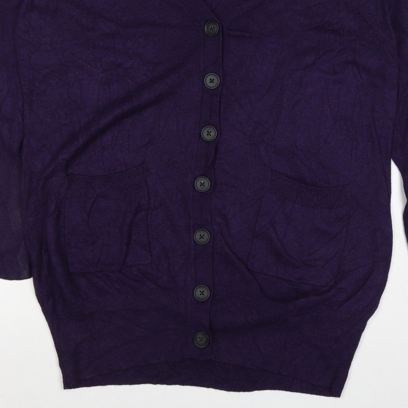 Marks and Spencer Women Purple Size 20 V-Neck Button Cardigan Pockets
