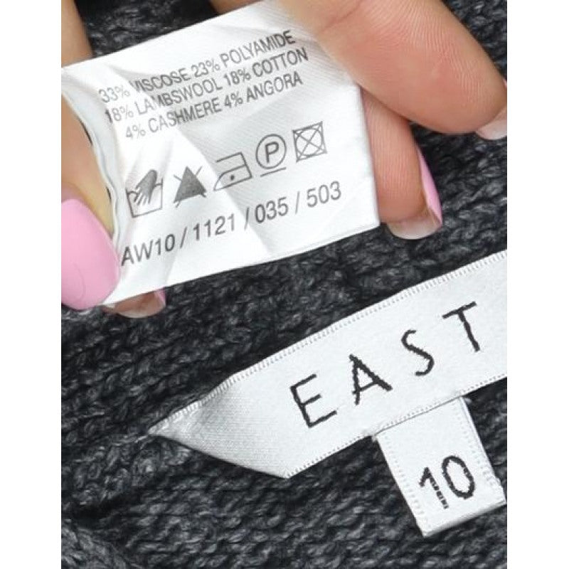 East Women’s Grey Wool Cashmere Angora Cable Knit Cardigan UK 10
