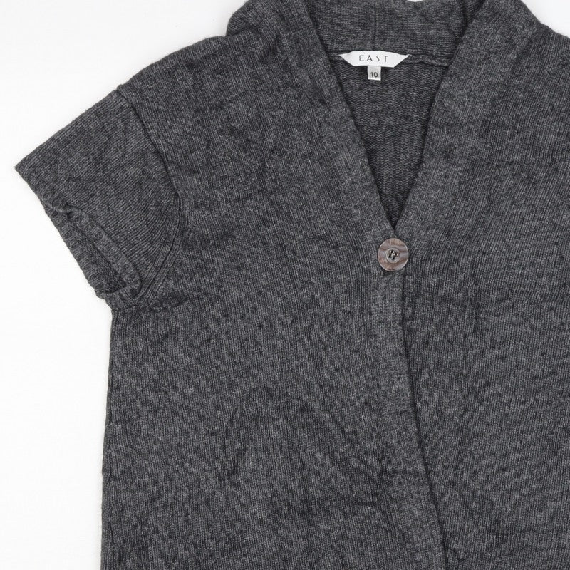 East Women’s Grey Wool Cashmere Angora Cable Knit Cardigan UK 10