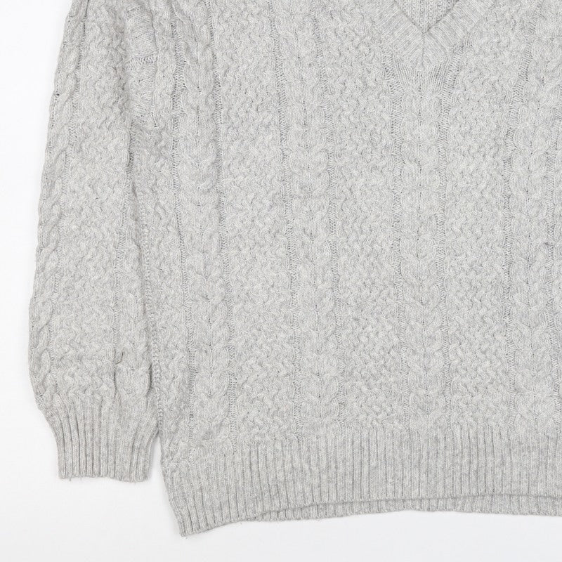 Marks and Spencer Women Grey M Cable Knit V-Neck Pullover Jumper