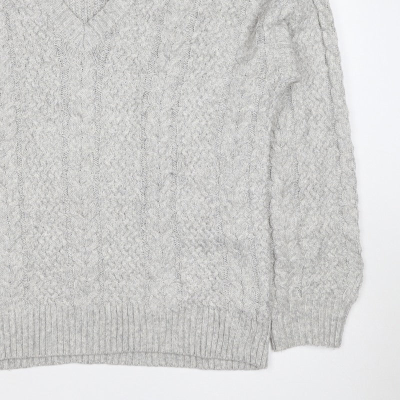 Marks and Spencer Women Grey M Cable Knit V-Neck Pullover Jumper