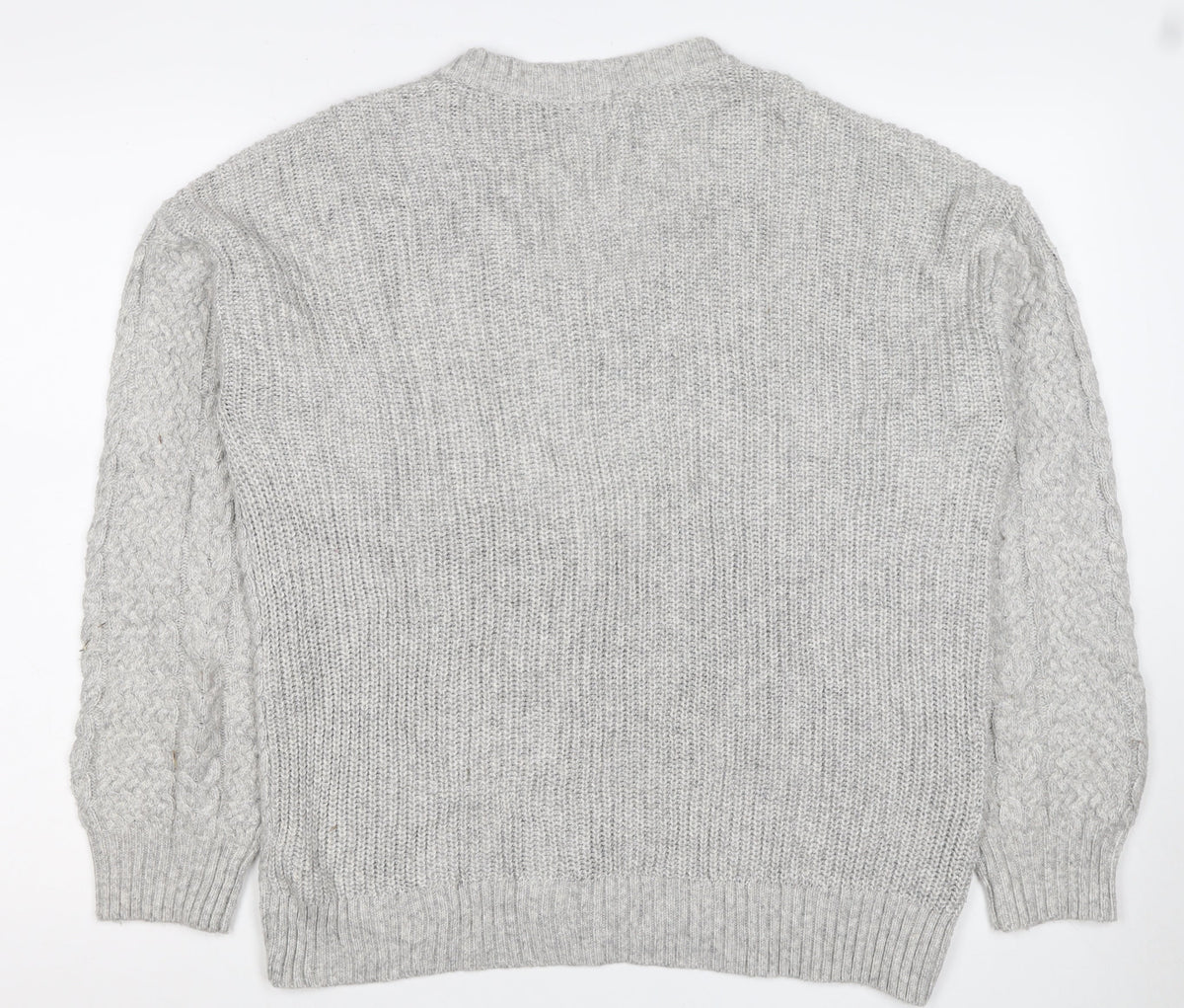 Marks and Spencer Women Grey M Cable Knit V-Neck Pullover Jumper